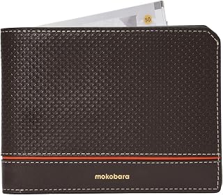 Stash Slim Bifold Wallet for Men | Geometric Textured | Genuine Leather | RFID Protected | Holds Up to 6 Cards | Single Currency Compartment | Ka-Ching (Brown)