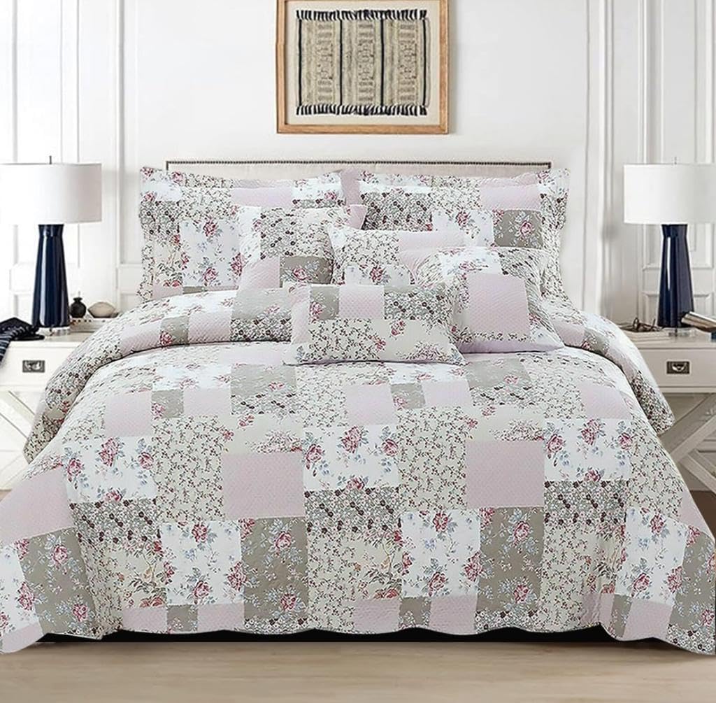 3 PCS Patchwork Bedspread Quilted Bed Throw Single Double King Size Bedding Set (Zurich, Double)