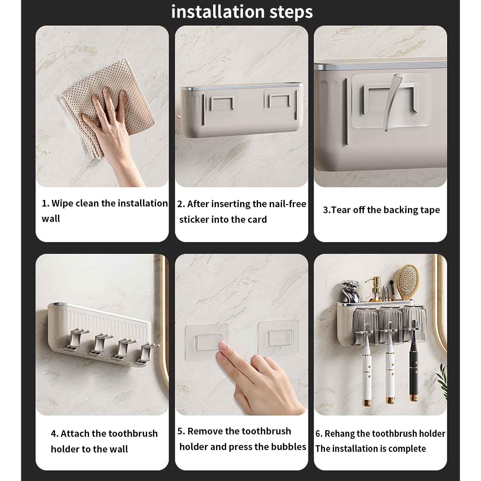 Dispensador Pasta Dientes Organizador Baño Porta Cepillo Viaje Portacepillos Pared Toothbrush Holder Soporte Cabezales Cepillo Automatico Adhesivo Extraíble para Limpieza (23x6.2x11cm,Brown)