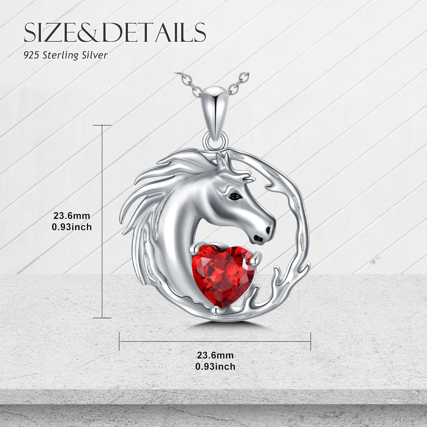 Horse Necklace for Women 925 Sterling Silver Horse with Heart Cut Birthstone Pendant Necklace - Image 6