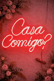 Letreiro Casa Comigo? Neon Led 50cm + Base Acrilico Pedido 127/220v (Vermelho)