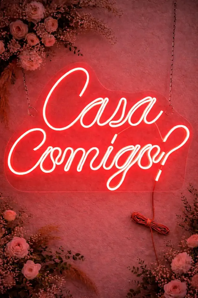 Letreiro Casa Comigo? Neon Led 50cm + Base Acrilico Pedido 127/220v (Vermelho)
