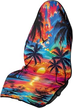 Sunset Sea Print Towel Car Seat Cover for Auto Palm Tree Print Car Seat Hoodies Universal Fit for Car SUV Truck etc Anti-Slip Sweating Auto Interior Decor Cover