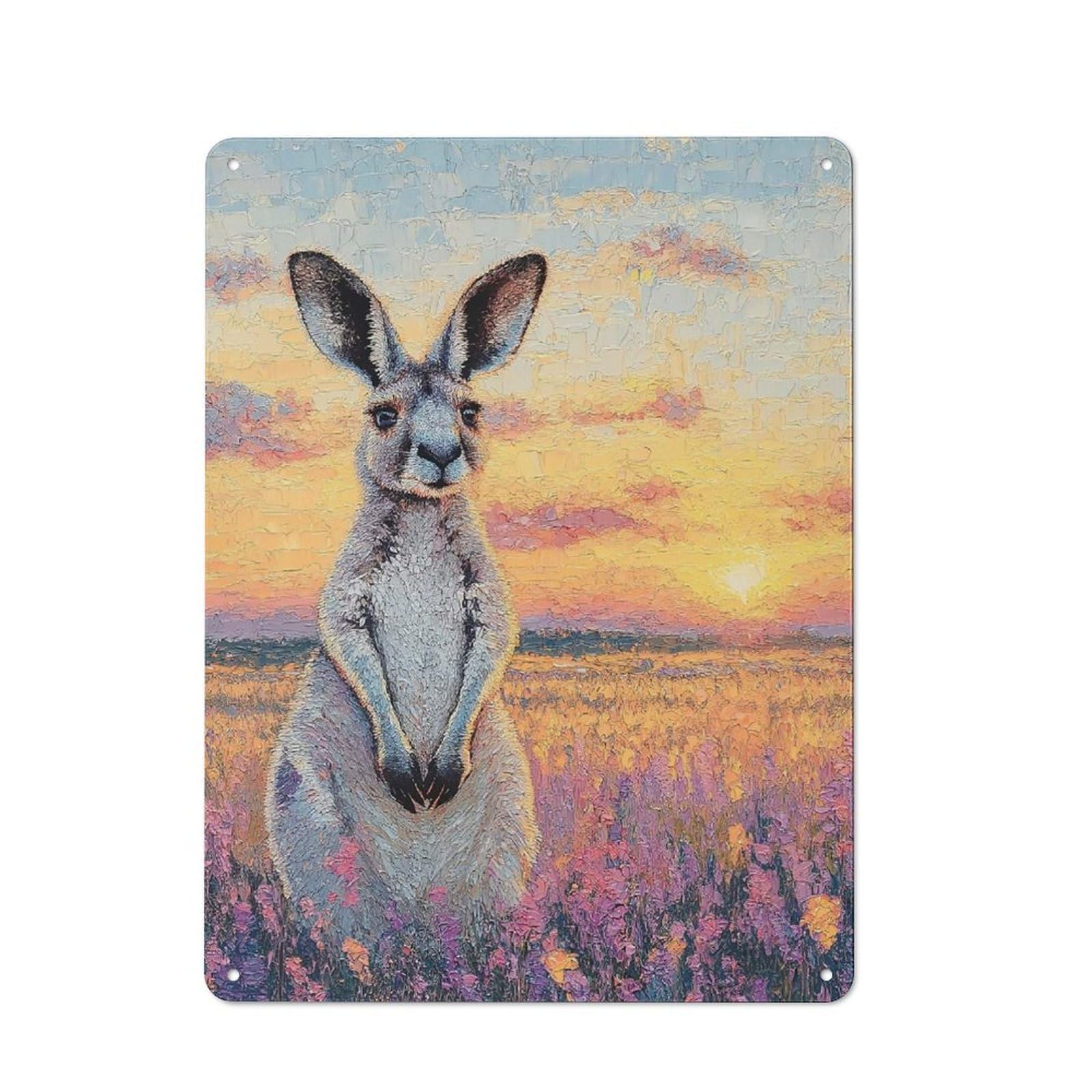 Kangaroo in A Field at Sunset Retro Metal Sign 40x30cm, Distressed Look Retro Room Decor for Living Room, Hallway, Kitchen Or Cafe