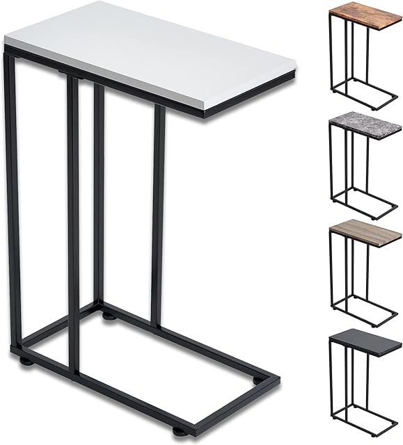 SG Traders C Shaped Side Table Coffee Table End Table Under Sofa Living Room Table Snack Laptop Holder Stable Metal Frame for Bedroom Office Sofa Bed Side Table Easy to assemble (Grey)