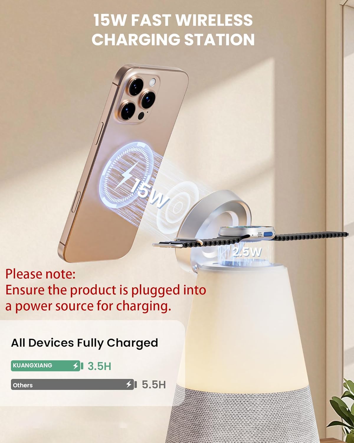 Bluetooth Speaker with Light, 4 in 1 15W Portable Speaker Magnetic Wireless Charger, Portable Bluetooth Speakers with Phone Stand, Men Gifts Dimmable Night Light Speakers, Birthday Gifts for Women