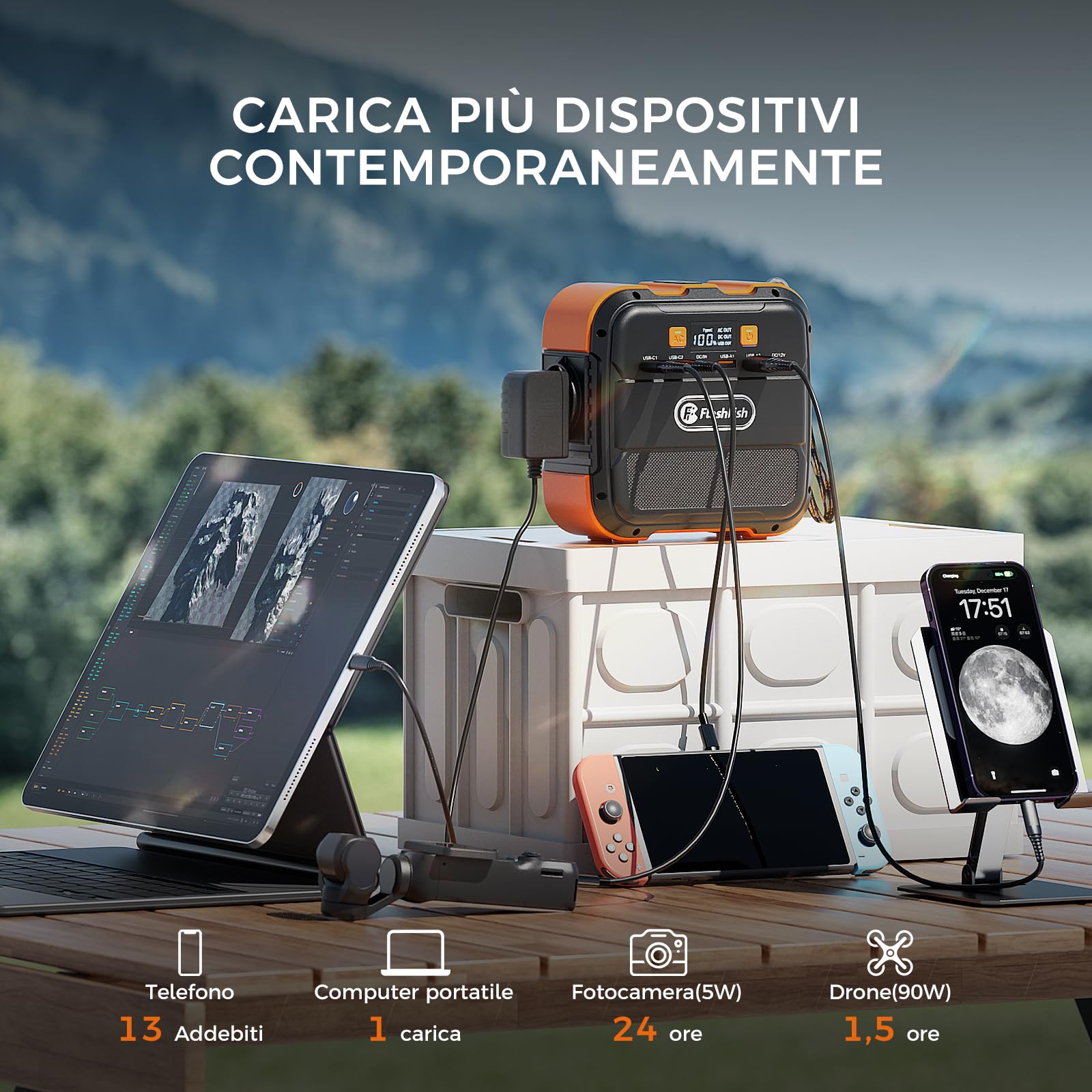 FlashFish Power Station 98Wh/120W, Centrale Elettrica con Presa CA da 230V