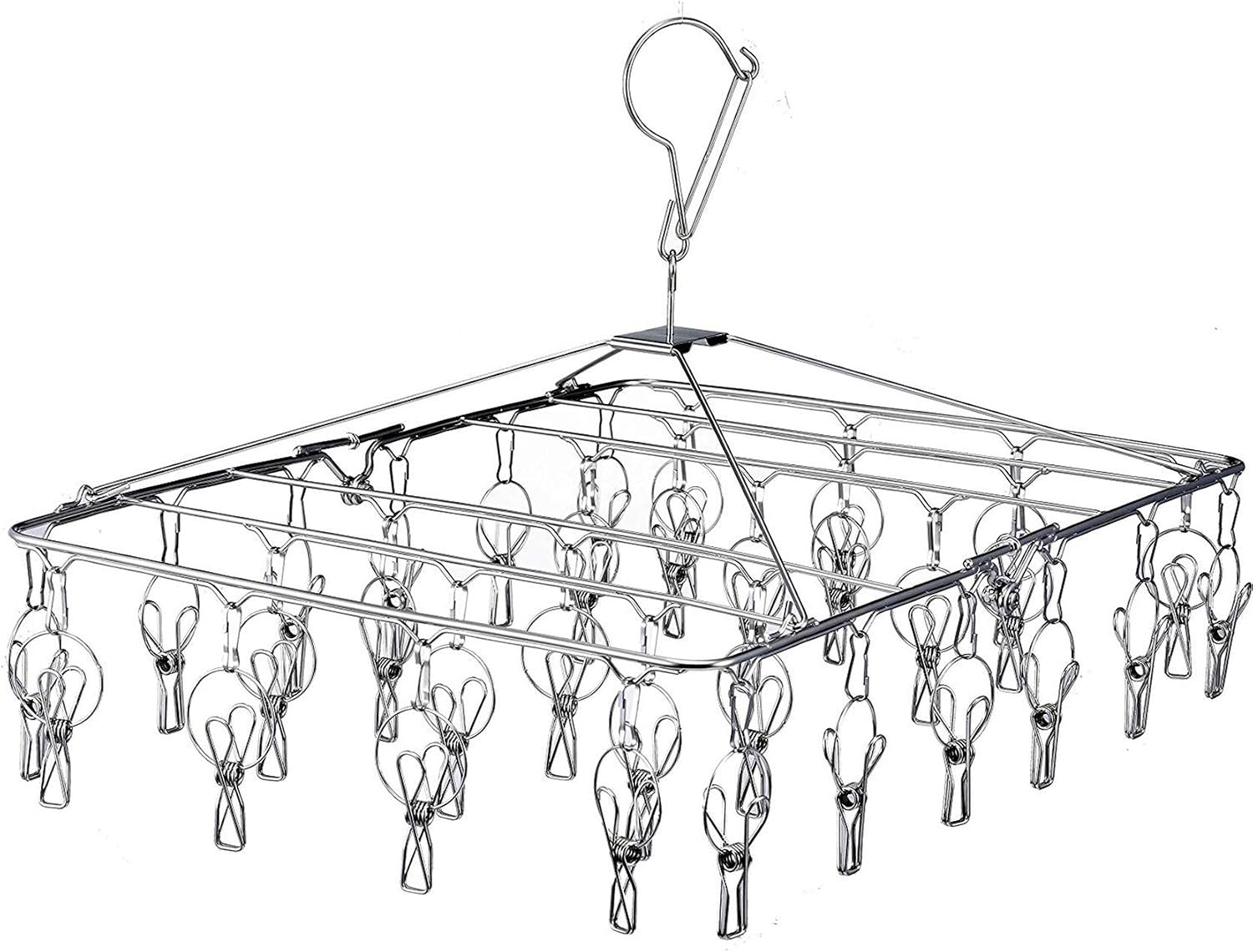 KK5 Stainless Steel Clothes Drying Racks Laundry Drip Hanger Laundry Clothesline Hanging Rack Metal Clothespins Rectangle for Drying Clothes, Towels, Underwear, Lingerie, Socks - 52Clips