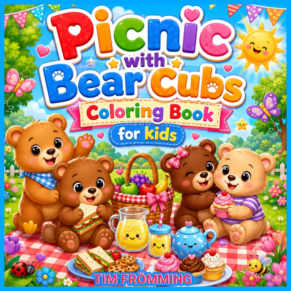 Picnic with Bear Cubs Coloring Book: Cute and Easy Coloring Pages for Kids Ages 4-8 with Adorable Bears, Picnic Scenes, Nature, Flowers and Outdoor Fun (Cute & Easy Coloring Adventures)
