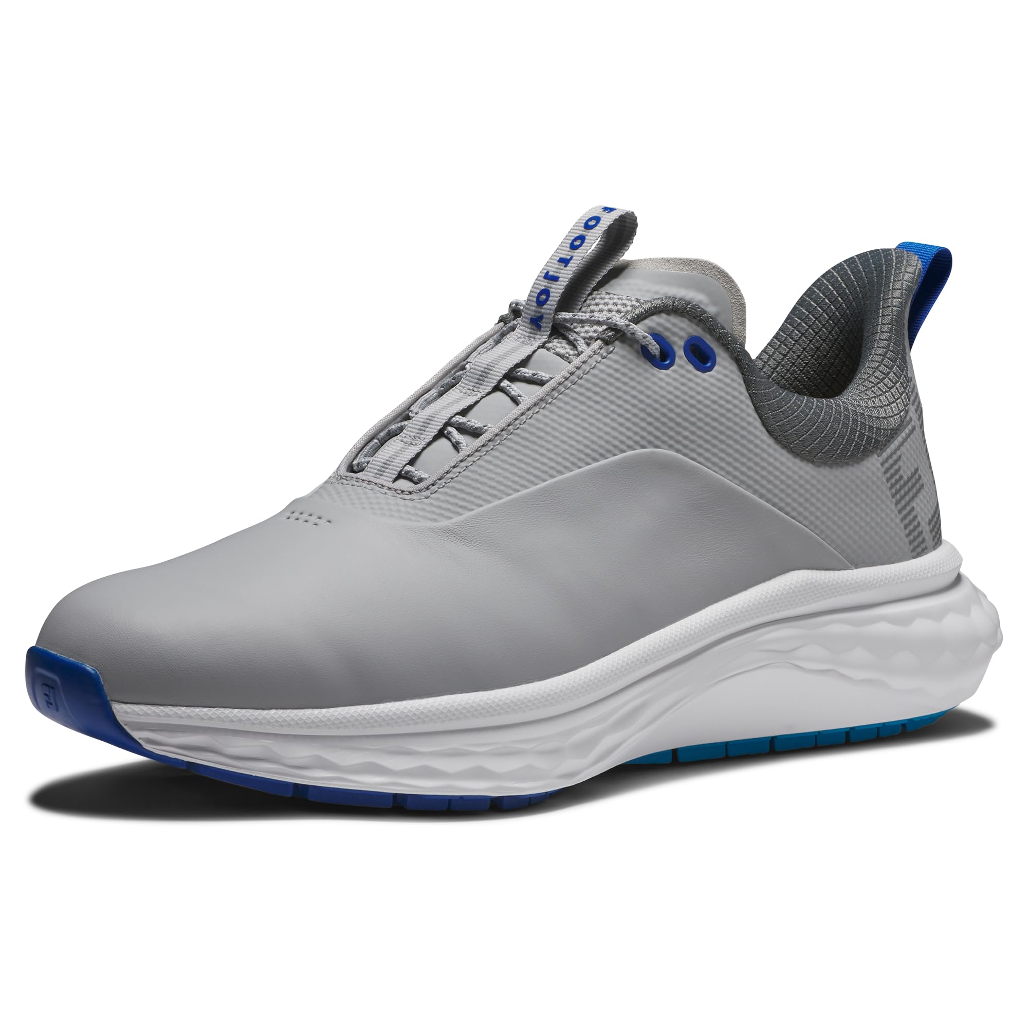 Footjoy (Uk 8.5, Grey/White/Blue) Mens Fj Quantum Leather Blend Waterproof Spikeless Golf Shoes