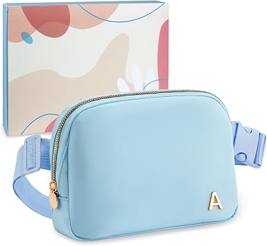 COSHAYSOO Personalized Christmas Birthday Gifts for Teen Girls 11 12 13 14 15 16 17 18 Year Old, Teenager Girl Purses Crossbody Initial Letter Blue Fanny Pack Belt Bag Cute Teenage Trendy Stuff B