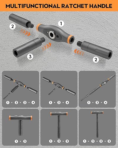 Miniatura 3 de Saker Kit de destornilladores magnéticos 42 en 1 con mango en T de trinquete y caja de almacenamiento compacta, juego de puntas múltiples para el