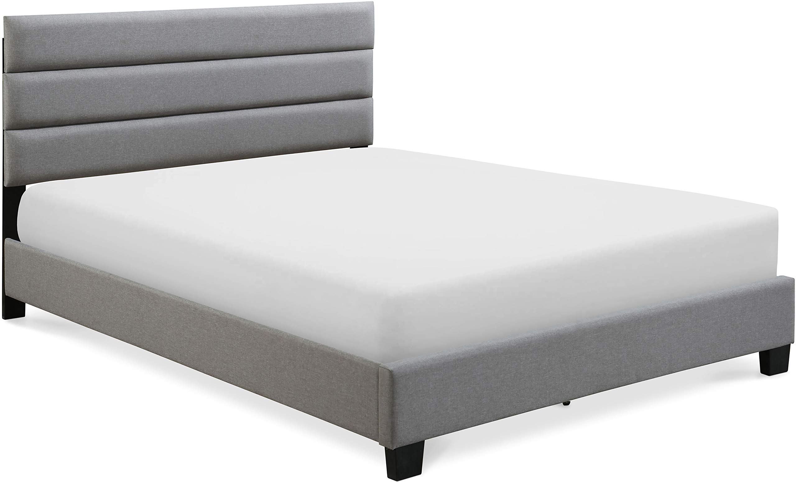 ClickDecor Hudson Upholstered Platform Bed with Straight Tufted Headboard, Mattress Foundation, No Box Springs Needed, Wood Frame Slat Support with