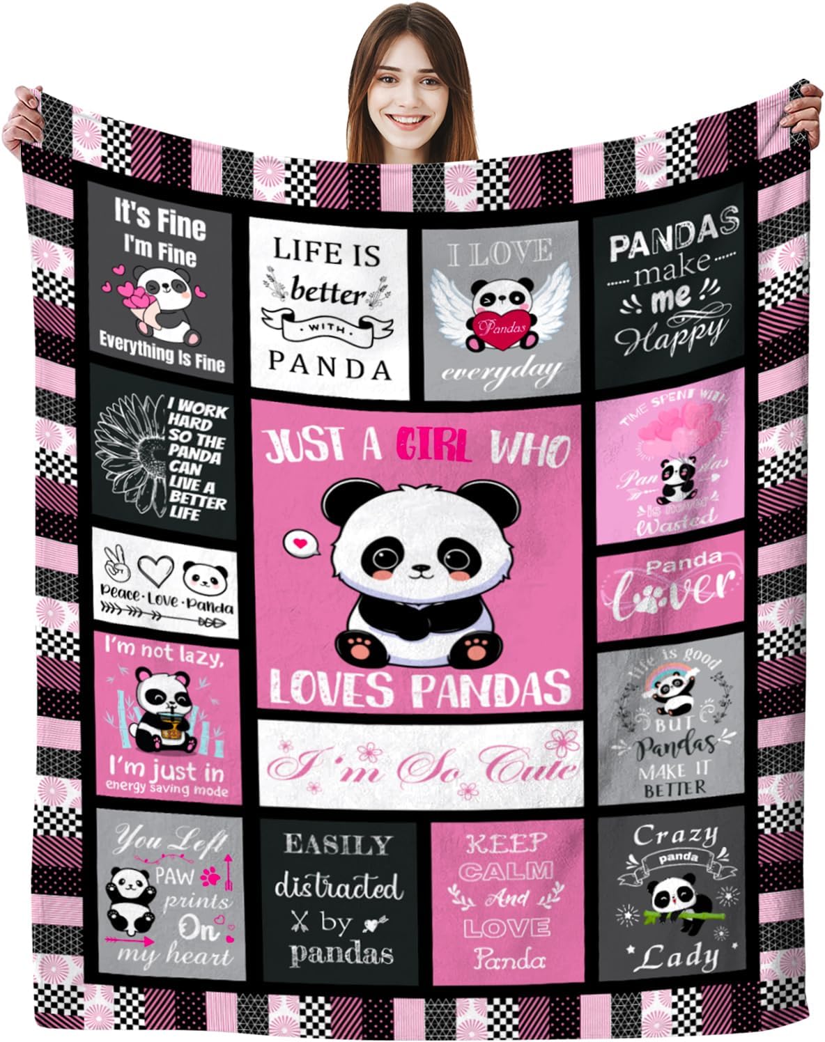 Panda Blanket Gifts for Girls Women Soft Warm Flannel Pandas Lovers Throw Blanket Panda Birthday Gifts for Adults Kids 50"x40"