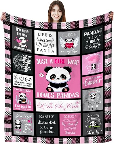Manta de panda, regalos para niñas y mujeres, manta de franela suave y cálida para amantes de los pandas, regalos de cumpleaños para adultos y