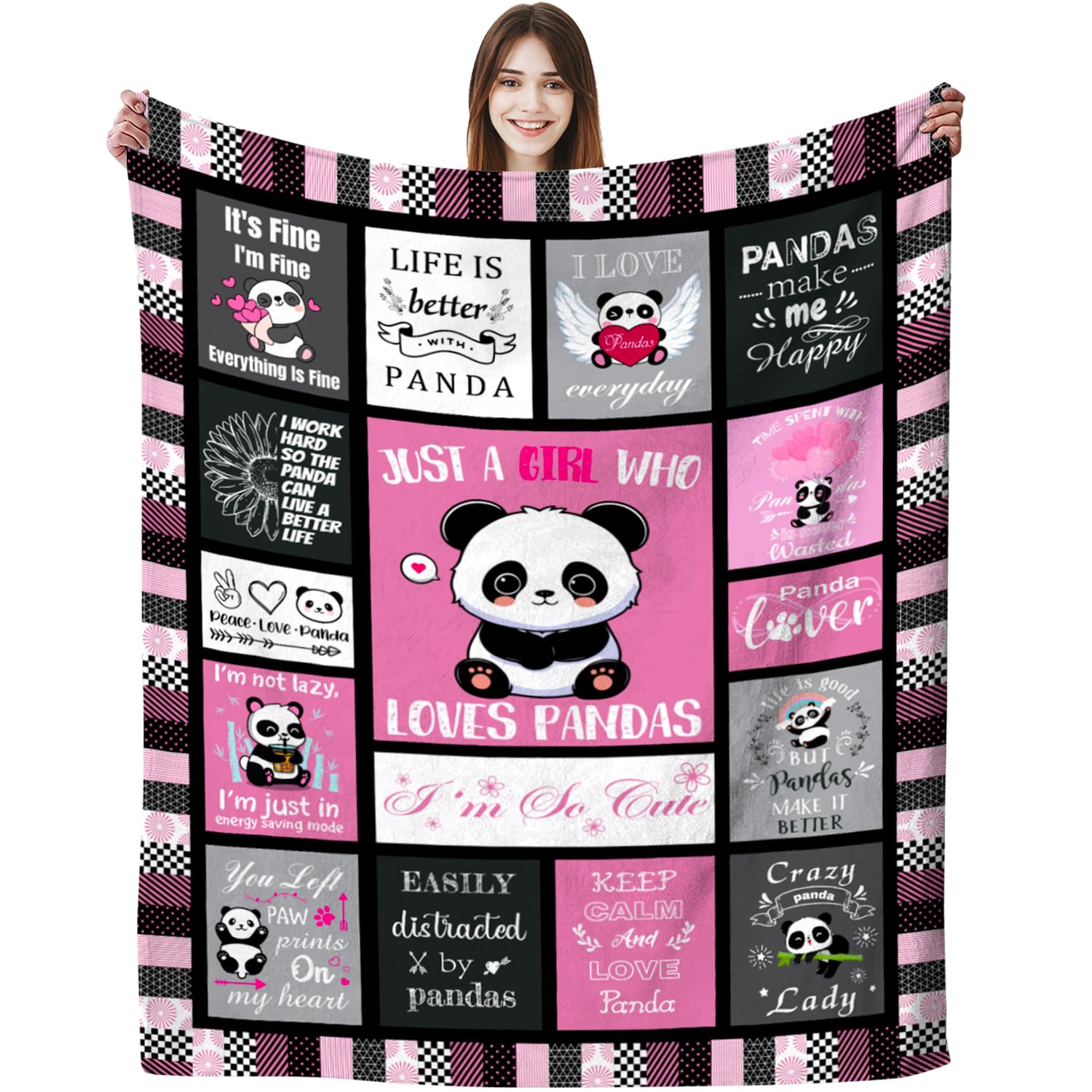 Panda Blanket Gifts for Girls Women Soft Warm Flannel Pandas Lovers Throw Blanket Panda Birthday Gifts for Adults Kids 50"x40"