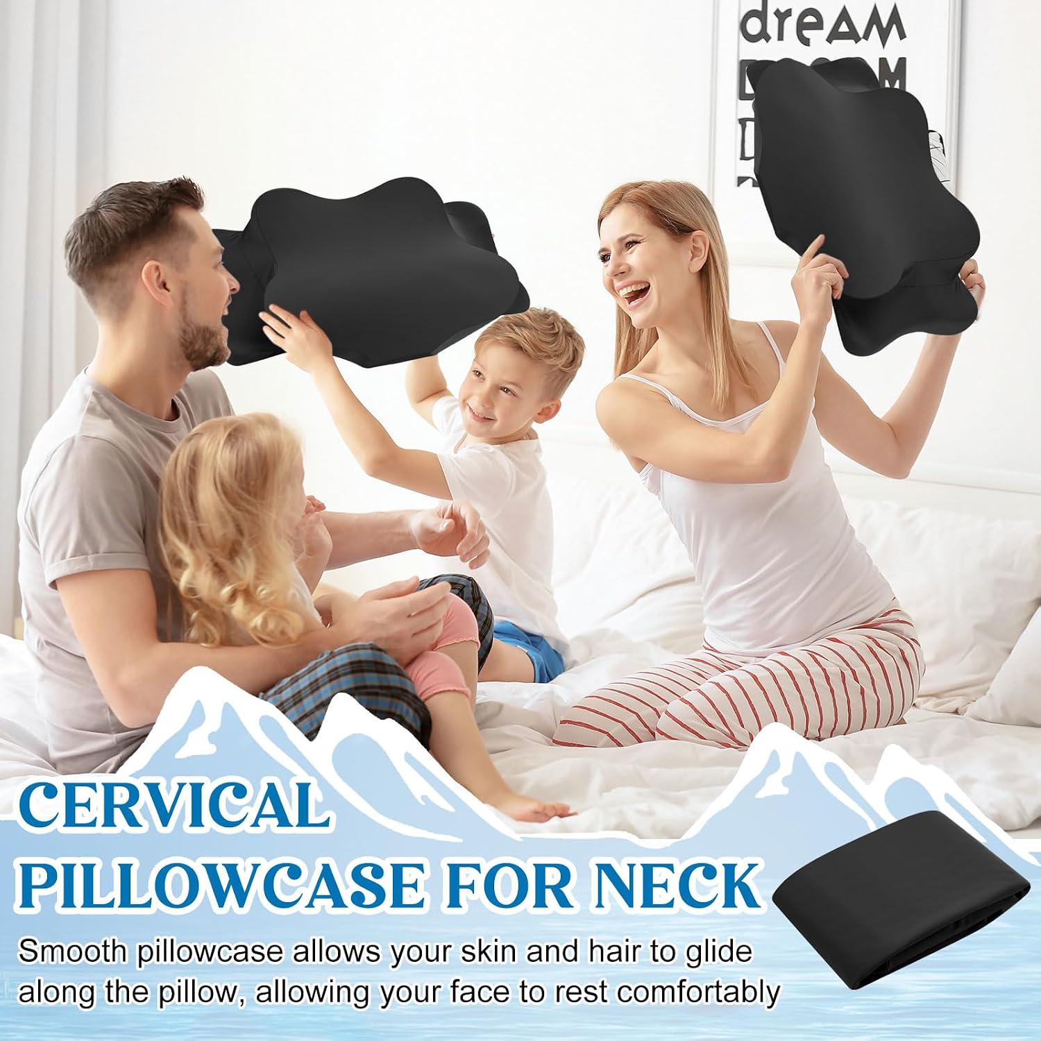 Hahafelt 2 Pcs Cooling Cervical Neck Pillowcase with Envelope Closure (Only Pillowcase) Ergonomic Pillow Case Smooth Soft Cool Case for Side Back Stomach Sleepers(Black,Standard Size)