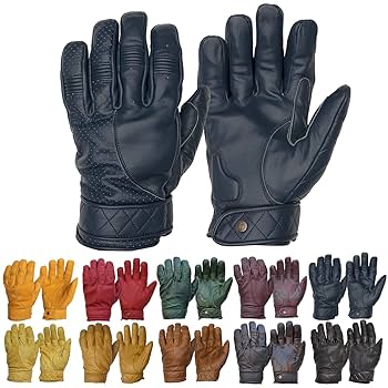 Goldtop Short Bobber Leather Motorcycle Gloves - Electric Blue (S