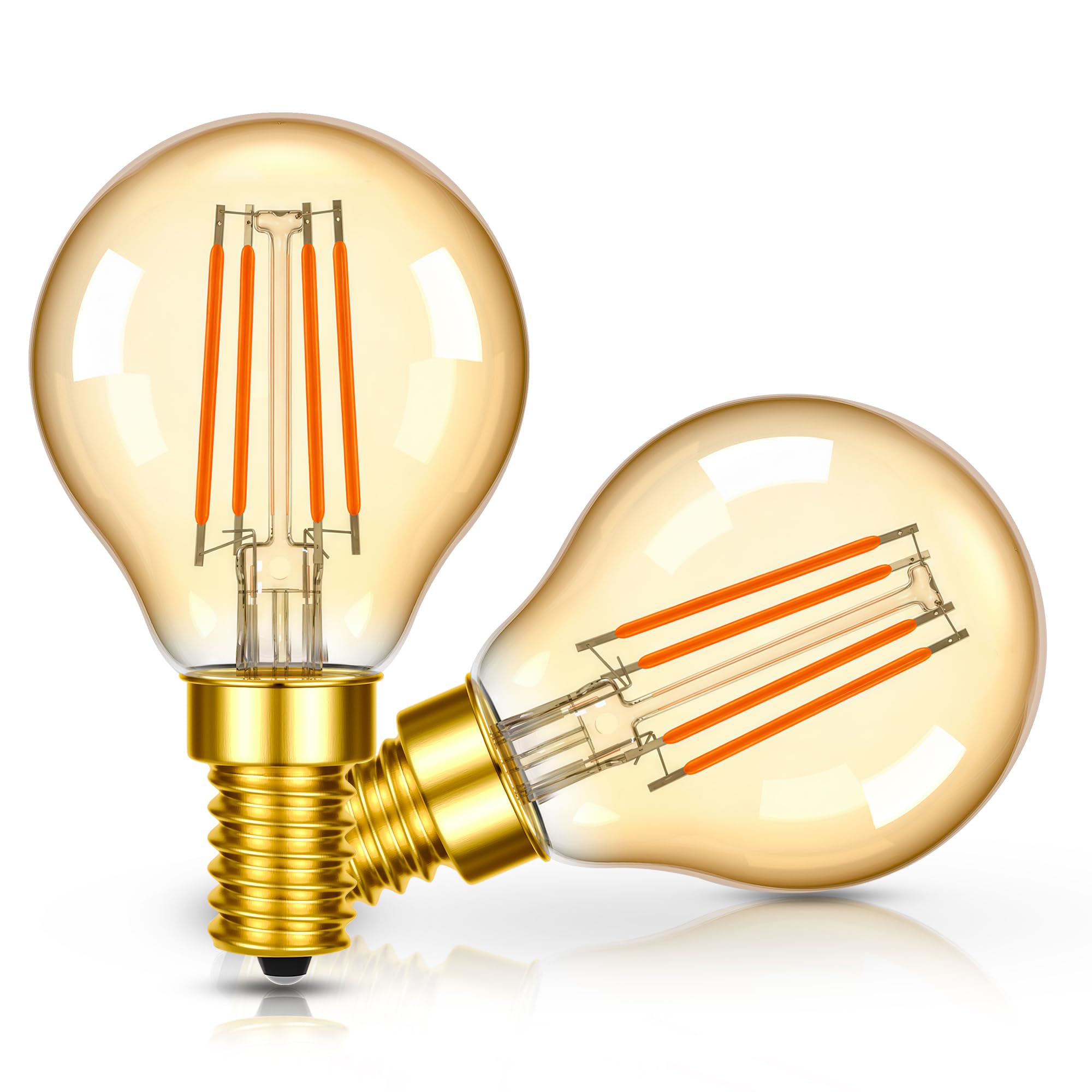 Genixgreen Vintage E14 LED Light Bulbs Small Edison Screw Bulb SES Golf Ball Filament LED Bulbs,40W Incandescent Equivalent 4W,400 Lumen,2700K Warm White,Amber Glass,Non-dimmable,2 Pack