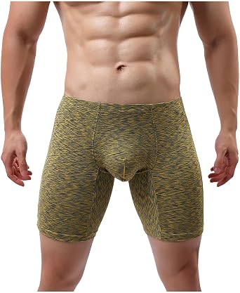Ctreela Pouch-Enhancing Boxer Briefs for Men Athletic Anti-Chafe Long Leg Boxers Sexy Solid Color Ball Pouch Underwear