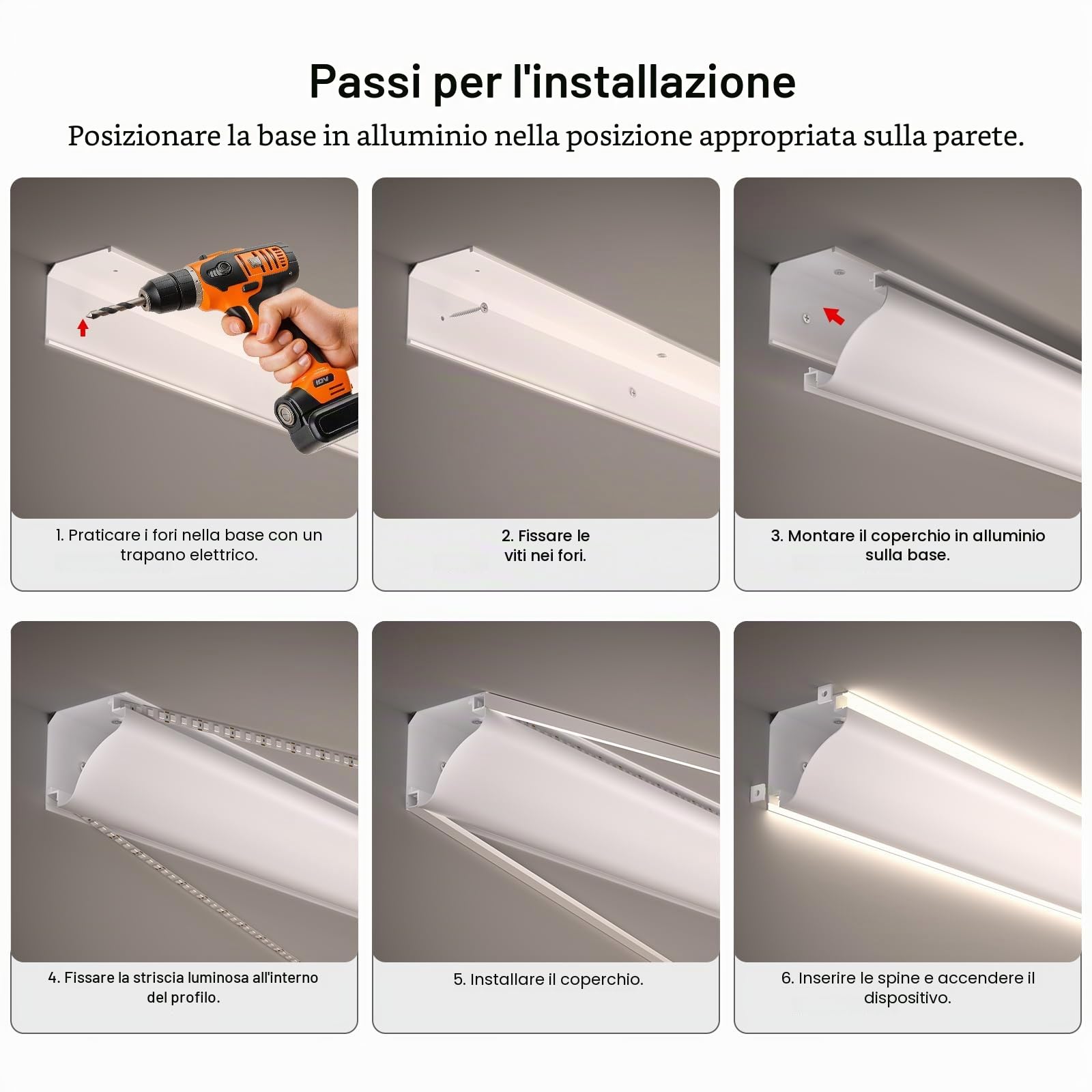 15× Profilo LED Angolare 45° 2M, in Alluminio Bianco per Strisce fino a 9,6 mm, per Illuminazione Indiretta