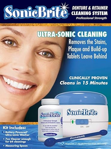 Miniatura 2 de Kit de limpieza de dentaduras/retenedores: limpia cualquier dispositivo dental extraíble con un potente baño sónico, limpiador para protectores