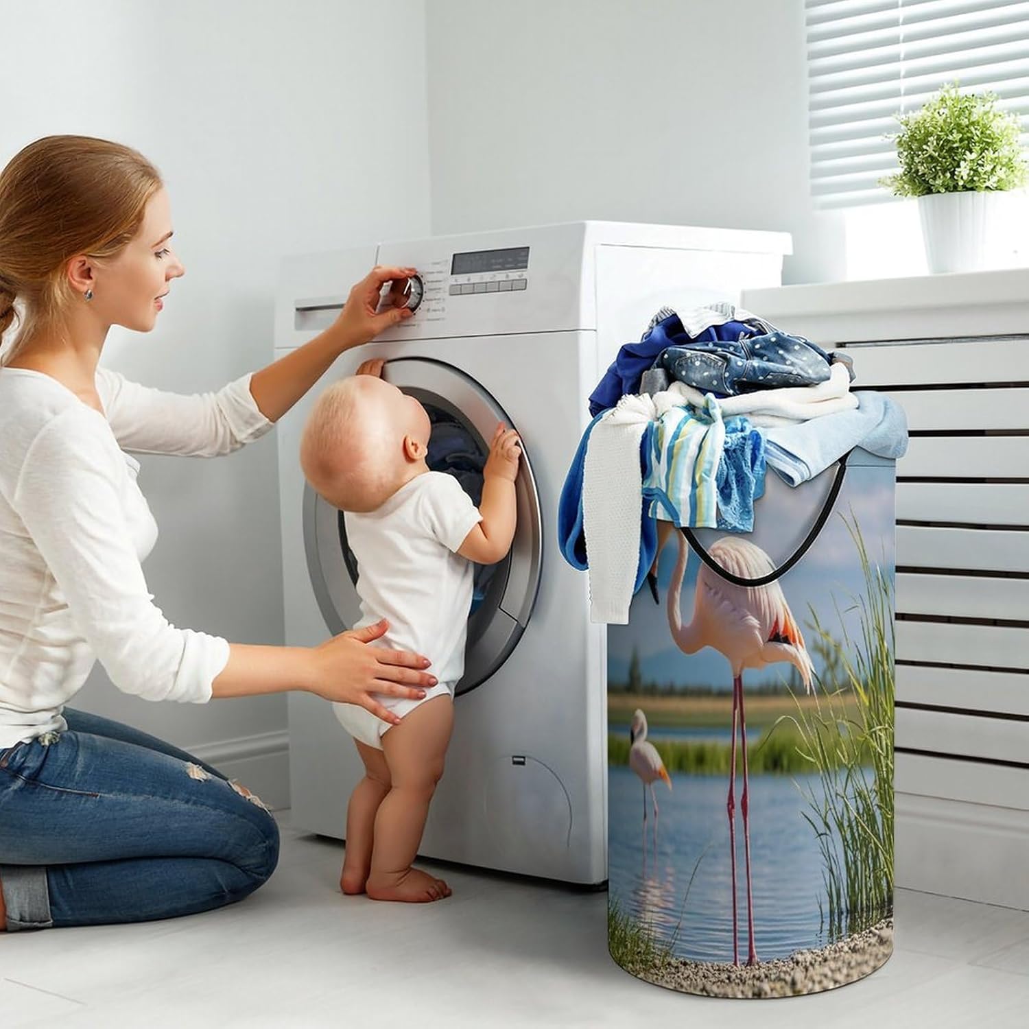 Flamingos Laundry Hamper Large Collapsible Laundry Basket with Handles Waterproof Clothes Hamper Portable Dirty Clothes Basket for Bedroom Laundry Room Closet Bathroom