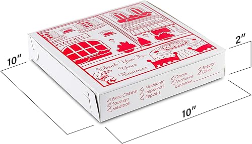 Miniatura 11 de MT Products Caja de pizza blanco-roja de 12 x 12 x 2 pulgadas, cajas de pizza extrafinas con diseño (paquete de 10) - Fabricado en los Estados Unidos