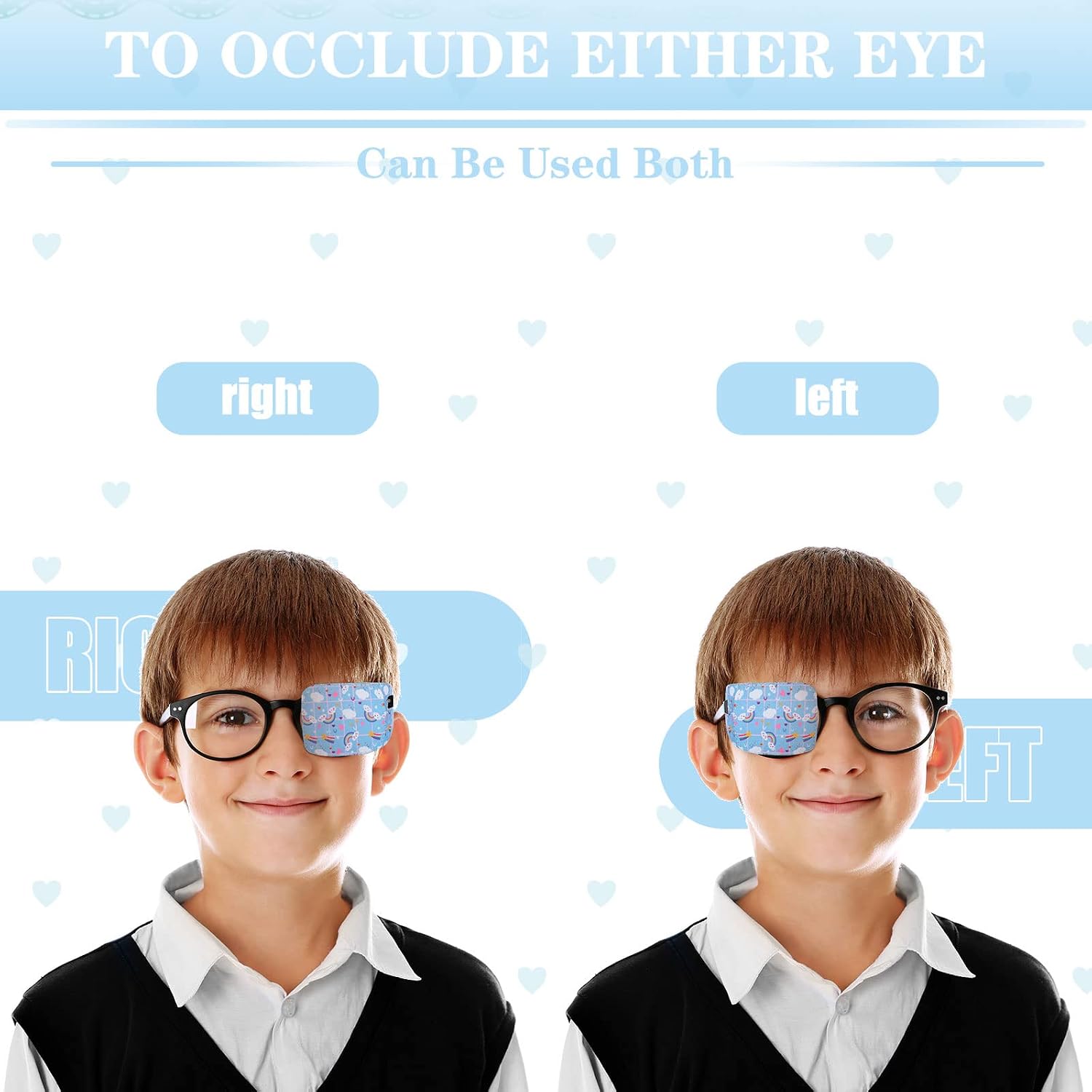 Haysandy 4 Pcs Eye Patches for Kids Reusable Eyepatch for Glasses to Cover Either Eye, Pink Blue Green White, 4 Styles (Rainbow Duck Mermaid Hedgehog)