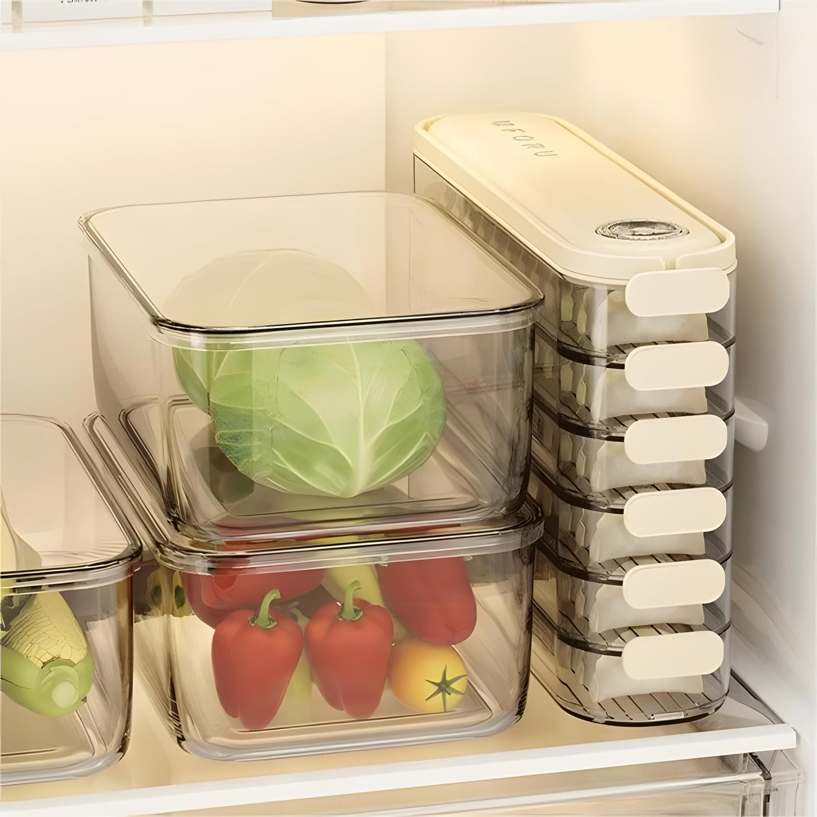 Atlodas Cajas de almacenamiento para nevera con tapas, caja de albóndigas, organizador de refrigerador, almacenamiento apilable con tapas, contenedor portátil de almacenamiento de alimentos de