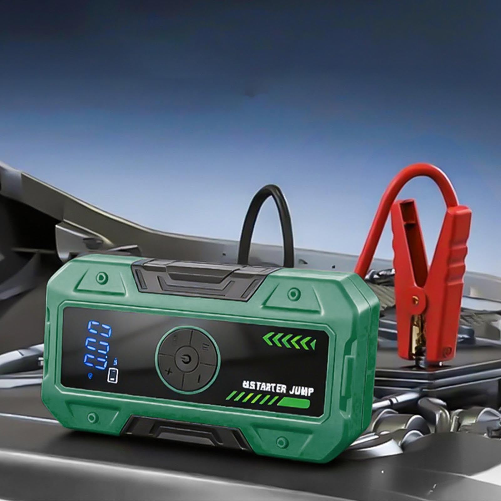 Pompa ad aria | con luce ricaricabile | Avviatore di emergenza con compressore d'aria – per veicoli automobilistici bici pneumatici palla viaggio viaggio viaggio campeggio escursionismo arrampicata