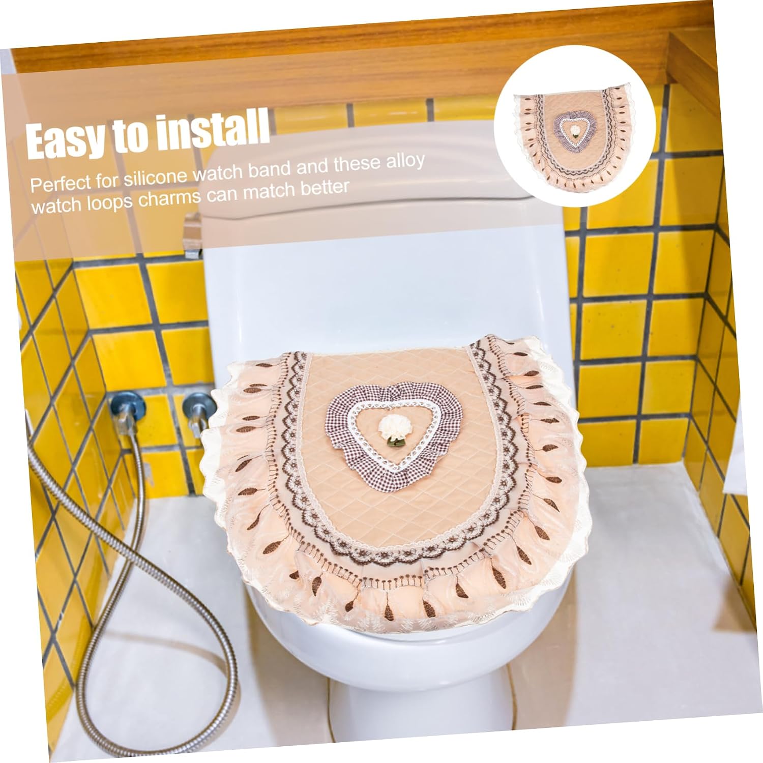 LIFKOME Gold Velvet Toilet Seat Lace Cover Easy Clean Material Compact Design Storage Friendly