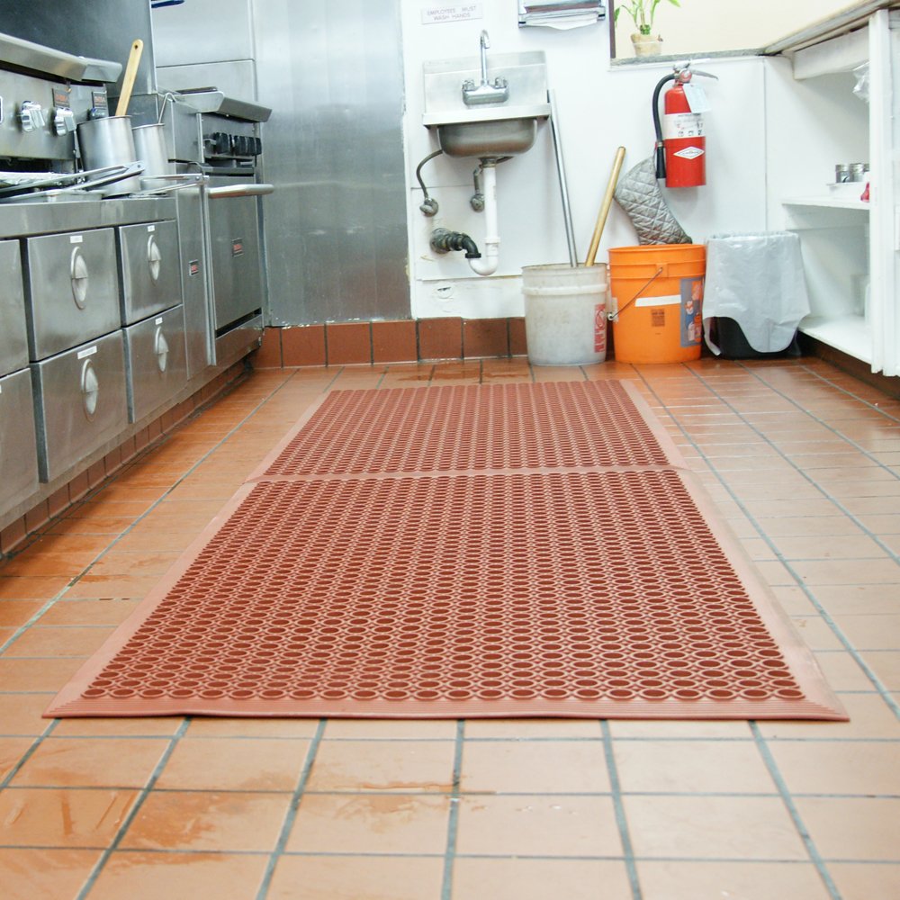 Rubber-Cal 03_122_WRE 1/2-inch Dura Chef Non-Slip Rubber Kitchen Floor Mat, 1/2" x 36" x 60", Red