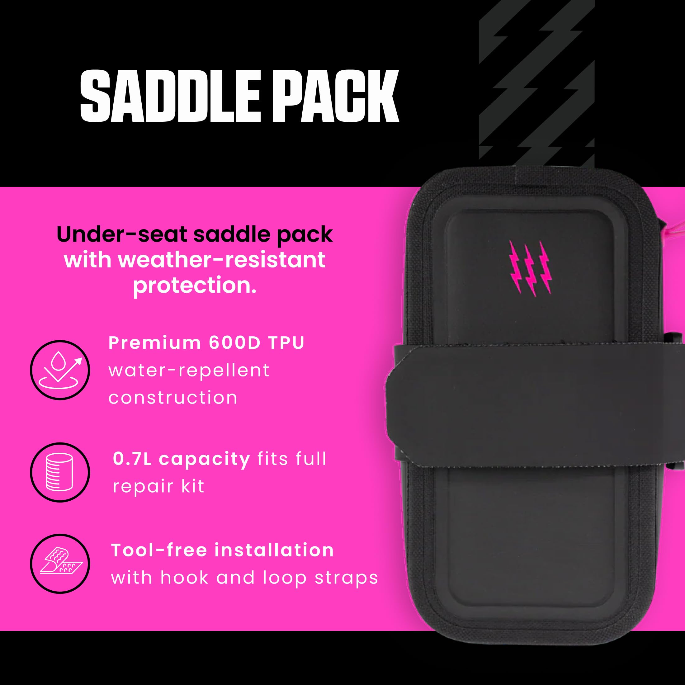 Muc-Off Saddle Bag Pack, Black - Bike Bag and Cycling Accessories for Storing Ride Essentials - Bike Storage for Bike Tools, Puncture Repair Kit, Inner Tube