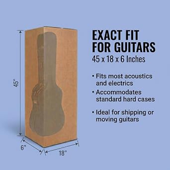 BOX USA Heavy-Duty Guitar Shipping Boxes (Pack of 5) 18 x 6 x 45 Corrugated Cardboard Box for Acoustic & Electric Guitars Professional Grade Reinforced Protection for Moving and Storage