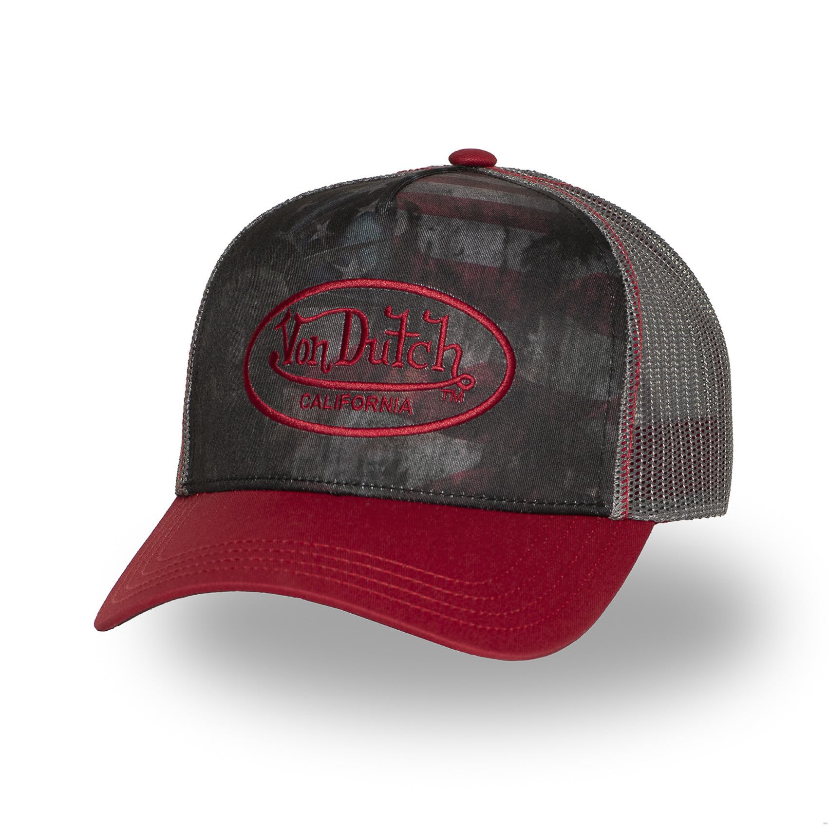 Von Dutch Men's & Women's Adjustable Cap, SUBLI Trucker Cap, Black/Grey/Red, One Size