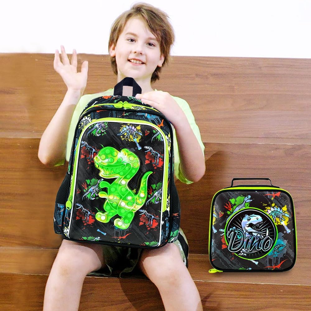 AGSDON 3PCS Dinosaur Backpack for Boys, 16" Kids Backpacks Water Resistant with Lunch Box, Bookbag for Elementary Preschool - Image 9