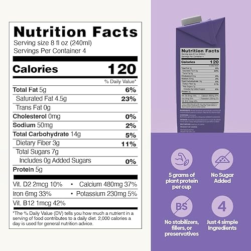 Miniatura 2 de Leche original Supernut  Leche a base de plantas sin azúcar  Vegana, sin gluten, sin lácteos, fortificada con vitamina D y B, 33.8 onzas líquidas