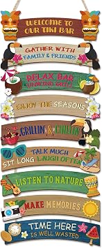 TOARTi Hawaii Tiki Bar Welcome Summer Wooden Sign Plaque Hanging11.4x30.3, Funny Hawaiian Luau Party Tiki Totem Wall Decor, Vintage Farmhouse Door Sign for Home Bar Kitchen Backyard