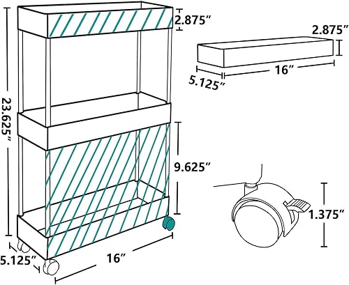 Miniatura 5 de Carrito de almacenamiento delgado de 3 niveles con ruedas, organizador móvil con ruedas para baño, cocina, oficina, lavandería, lugares estrechos y