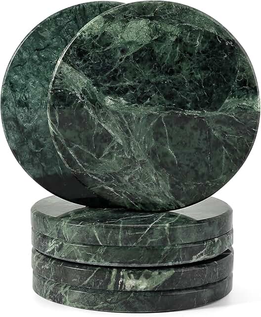 Koville Green Marble Coasters Set of 6, 3.9 Inch Round Coaster for Drink...