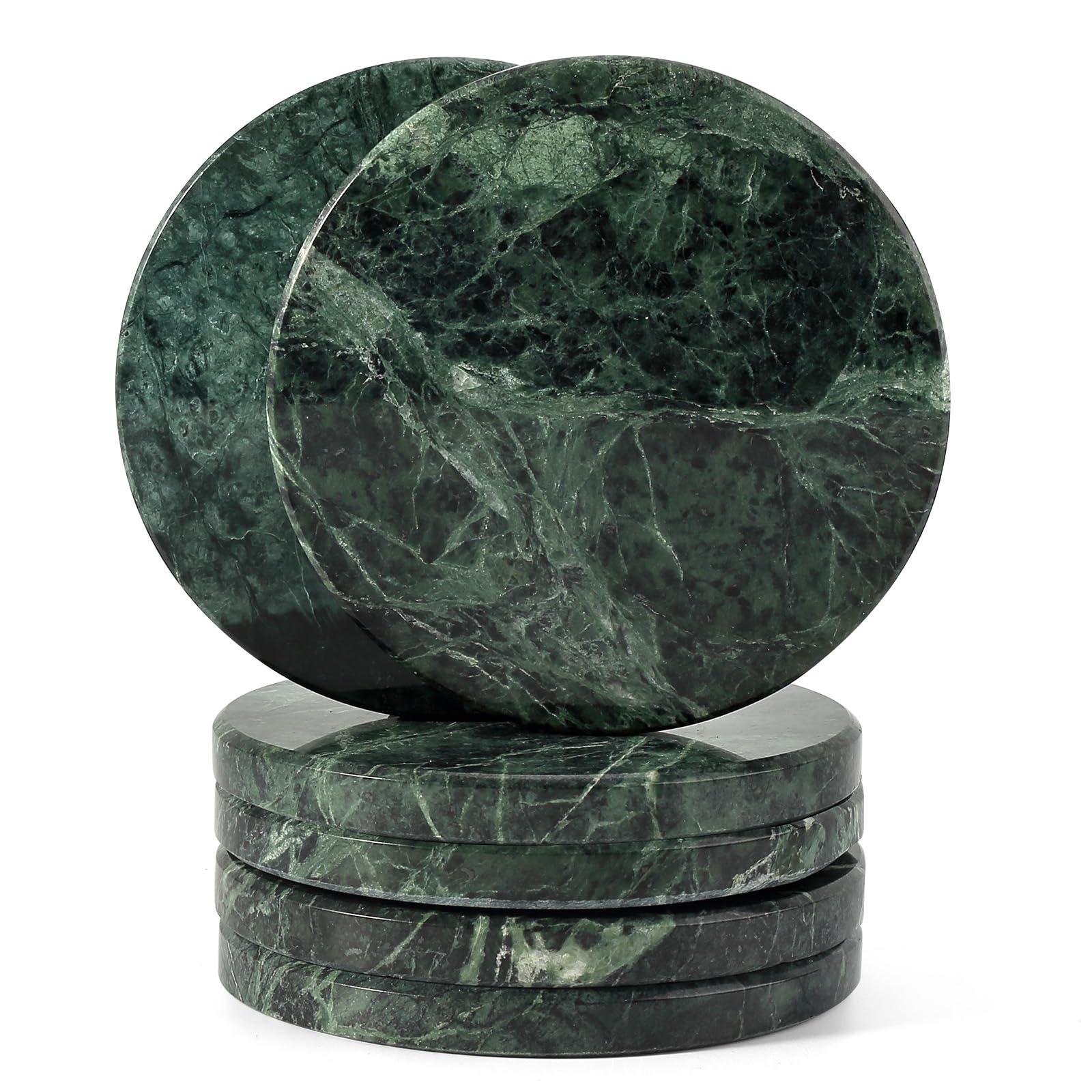 Koville Juego de 6 posavasos redondos de mármol verde de 3.9 pulgadas para bebidas, posavasos para decoración de mesa y mesa de café, ideal para decoración del hogar, regalos de inauguración de la