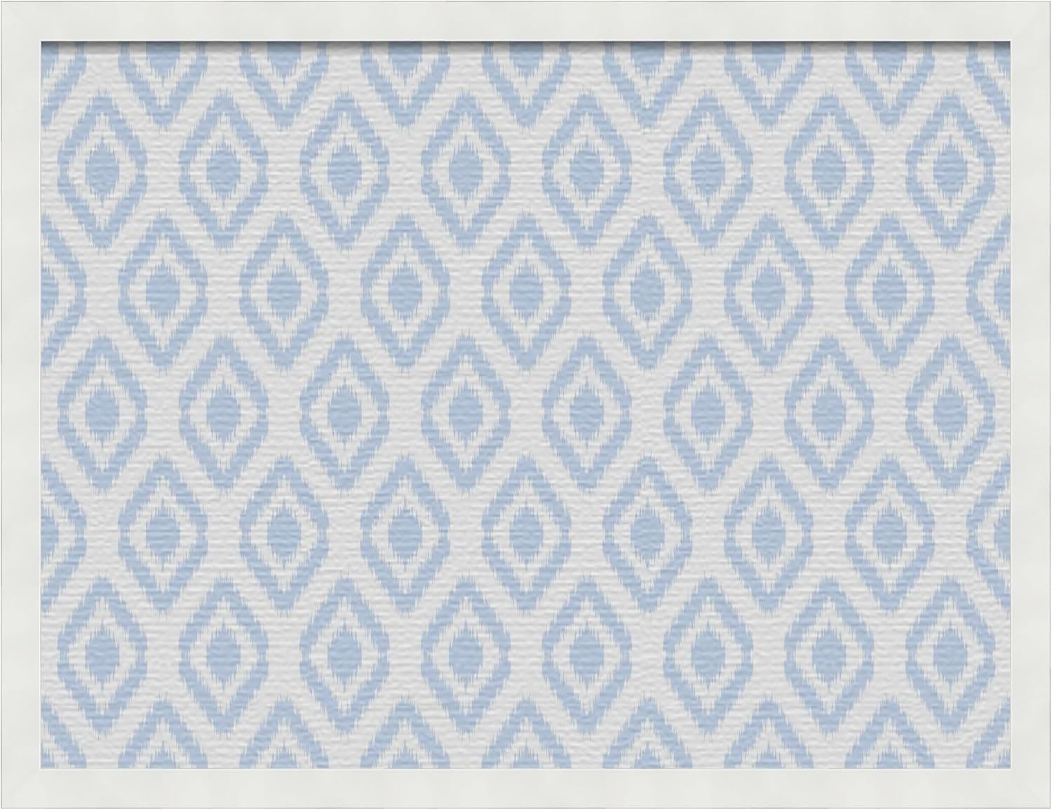 PinPix 24x18 inch Cork Bulletin Board. This Decorative Framed Pin Board Comes with Ikat Light Blue Design and a Satin White Frame Frame. Ideal for Home Office Decor (PinPix-1633)