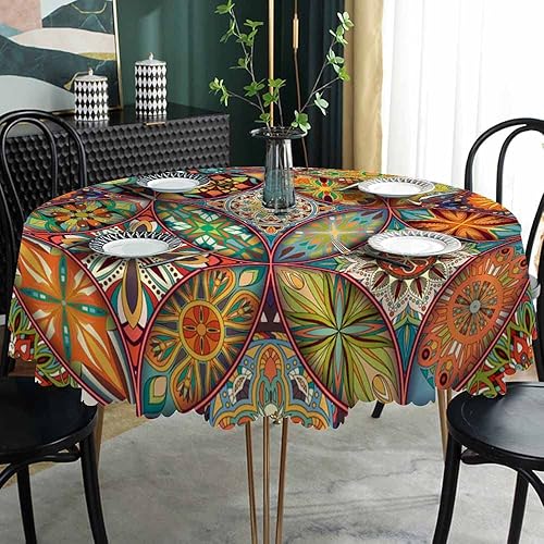 Miniatura 9 de AOYEGO Mantel redondo vintage con diseño de girasoles dorados, 60 pulgadas, letras escritas a mano, romántico, vívido, para comedor, fiesta, banquete