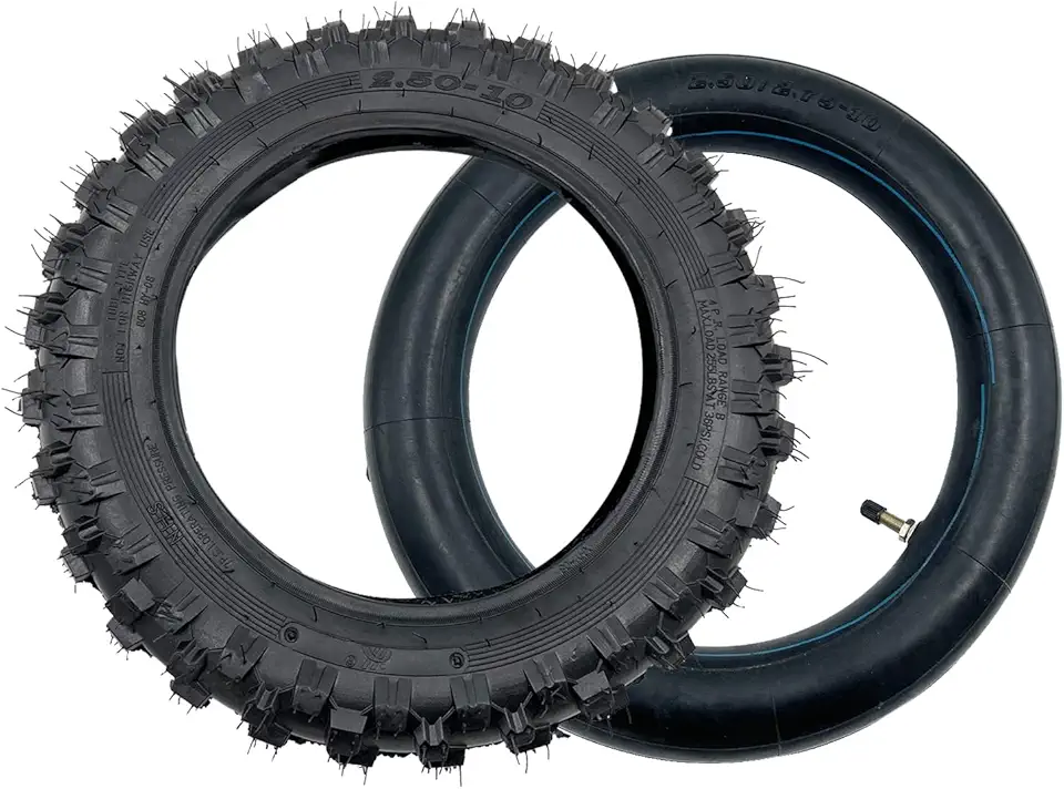 Conjunto de pneu off-road e tubo interno de 2,5-10 polegadas - a maioria dos pneus de bicicleta de sujeira de 49 cc, 50 cc, 70 cc, conjunto de 1