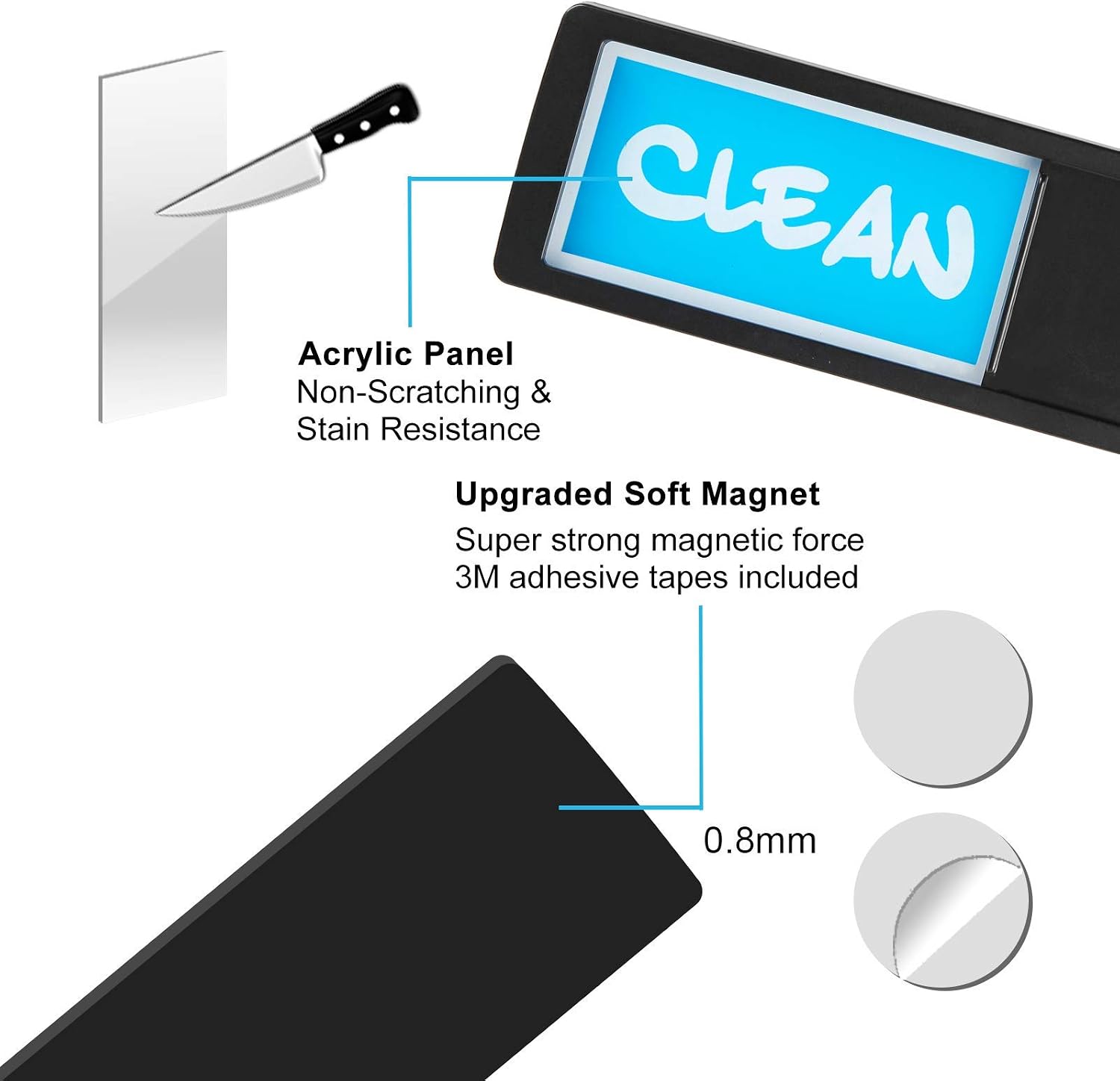 KitchenTour Dirty Clean Dishwasher Magnet - Upgrade Super Strong Magnet Version - Newest Design Easy to Read Non-Scratch Magnetic Indicator Sign with Clear, Bold & Colored Text - Black