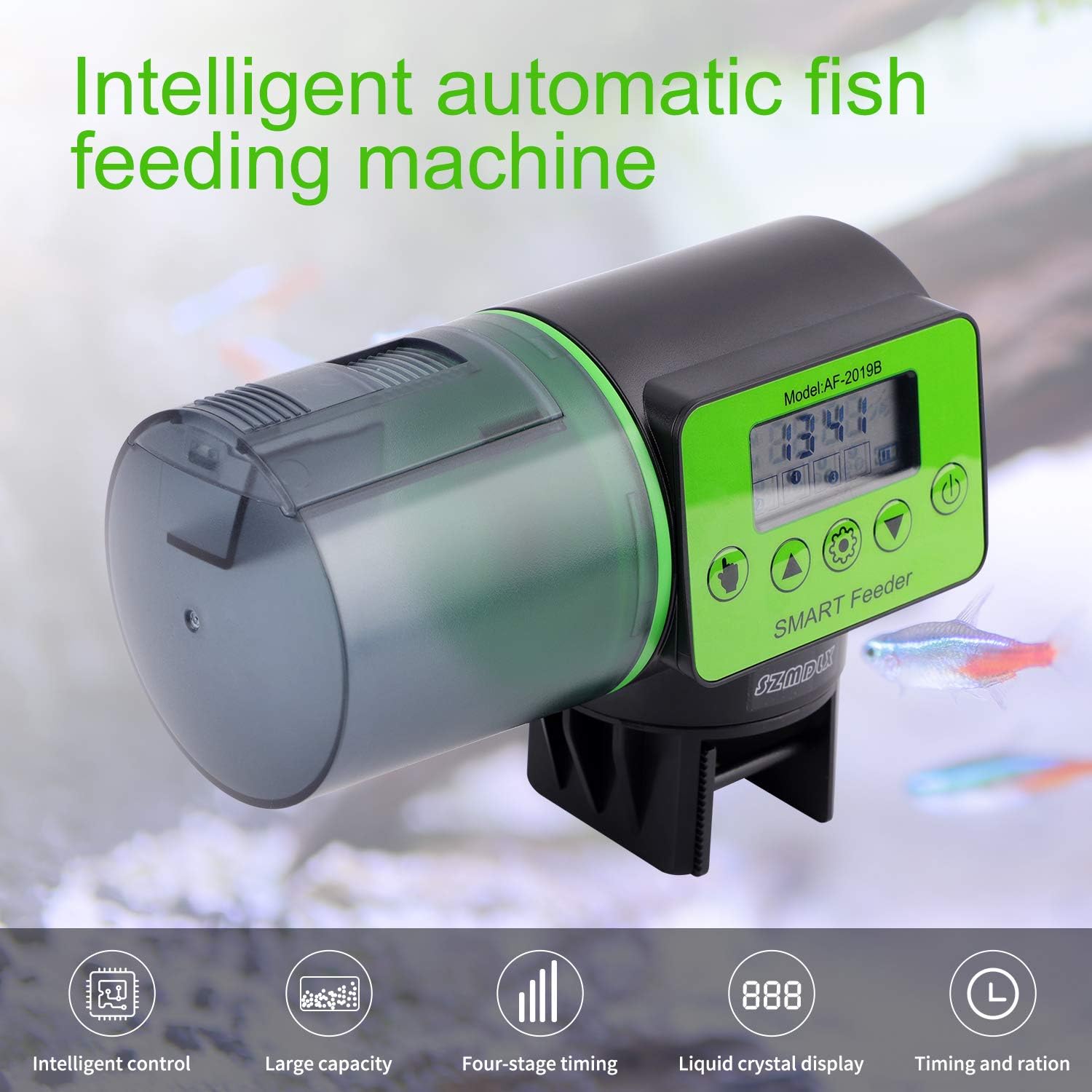 Automatic Fish Feeder, SZMDLX Auto Timer Fish Feeder, Moisture-Proof Fish Food Dispenser for Aquarium/Fish Tank on Vacation