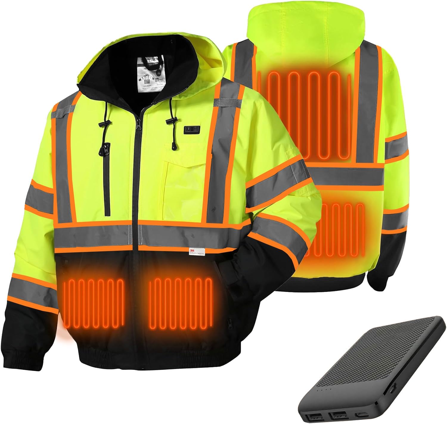SKSAFETY Professional Level Heated Jacket, Class 3 Hi-Vis Waterproof, 3M Reflective Tape, Construction Coats for Cold Weather
