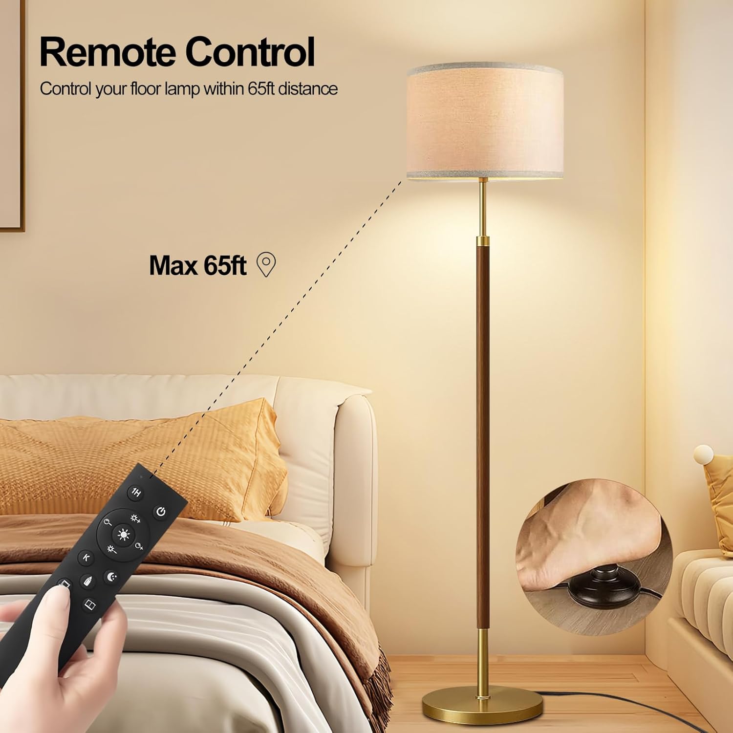 Wood Floor Lamps for Living Room Farmhouse Floor Lamp with Remote Control,Dimmable Vintage Floor Lamp Mid Century Modern Standing Lamp with 3 Color Temperature Tall Floor Lamps For Bedroom Corner