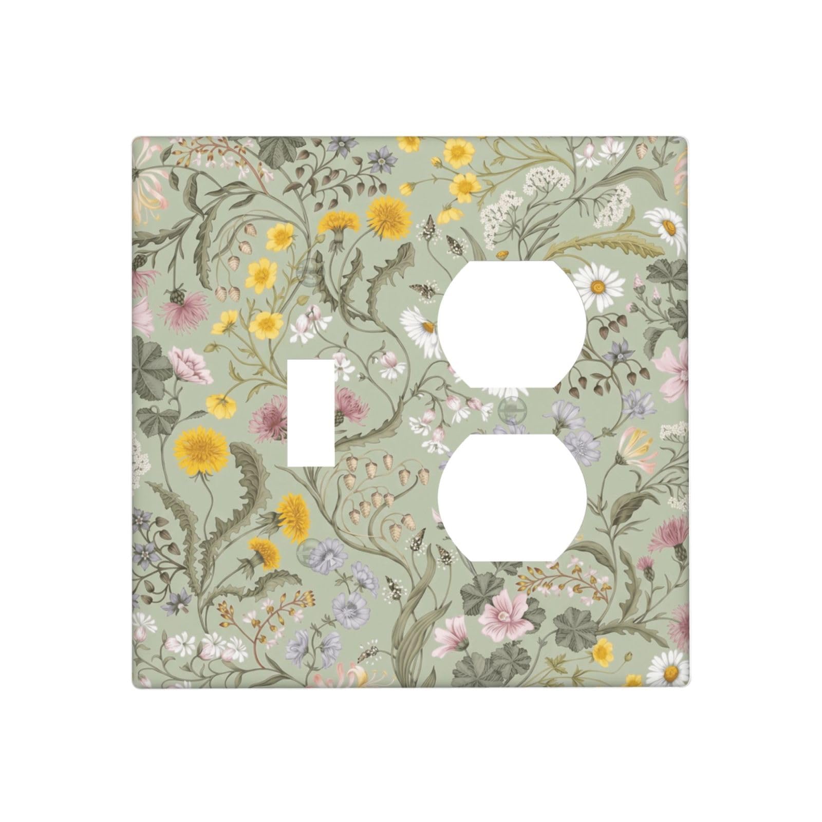 JDAKHD Decorative Outlet Covers Sage Green Wildflower Daisy Floral 2 Gang Wall Plate Single Toggle Duplex Combo Vintage Floral Light Switch Covers Switch Plate Cover for Neutral Botanical Decor